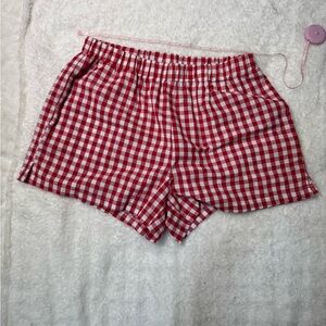 SHEIN Red and White High Waist Gingham Shorts